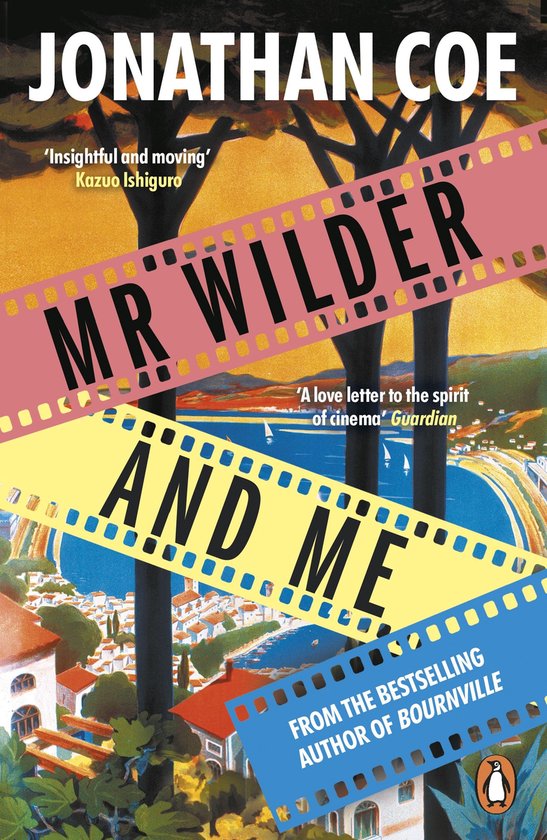 Boekomslag met de titel 'MR WILDER AND ME' door Jonathan Coe. Achtergrond van een zonnige kustplaats.
