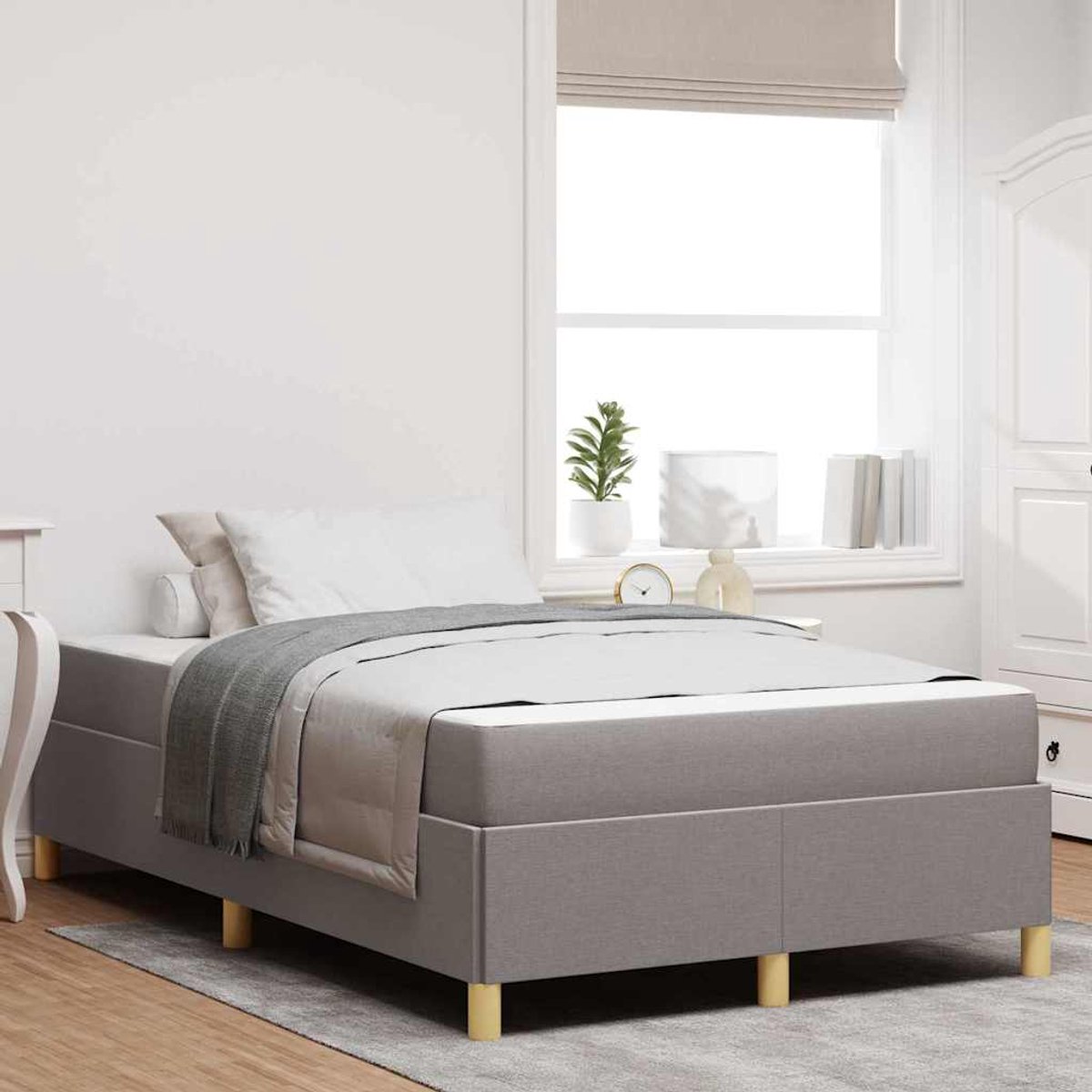 Tweepersoonsbed | Dubbelbed | Volwassenenbed | Boxspring bed met matras Taupe en Wit 120 x 190 cm Stof