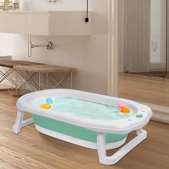 Opvouwbare babybadje Babybadje Opvouwbaar badje Ergonomisch badje Kinderbadje 82 x 50 x 20 cm Badkuip Antislip met afvoer Badkuipkussen voor pasgeborenen (groen met kussen) van Merkloos — afbeelding 4