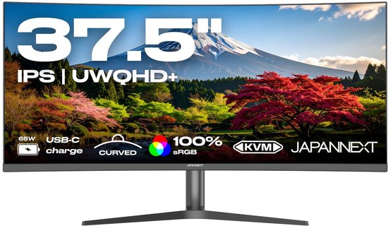 JAPANNEXT Curved Monitor 37.5" IPS UWQHD+ (3840x1600) | JN-IPSC3752UWQHDPR-H-C65W