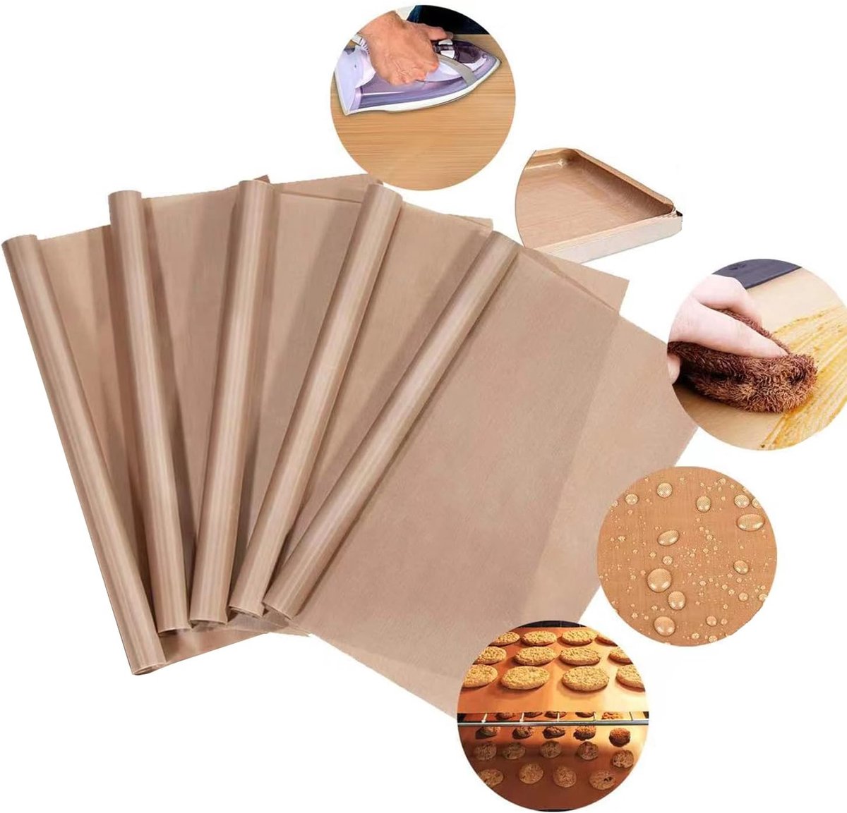 Teflon bakpapier - Teflon bakmat - BBQ mat - Anti-aanbak ovenmat - Herbruikbaar - Geschikt voor anti-aanbak snelkookpannen - 40 x 60 cm - Hittebestendig stijf materiaal - 5 vellen per verpakking