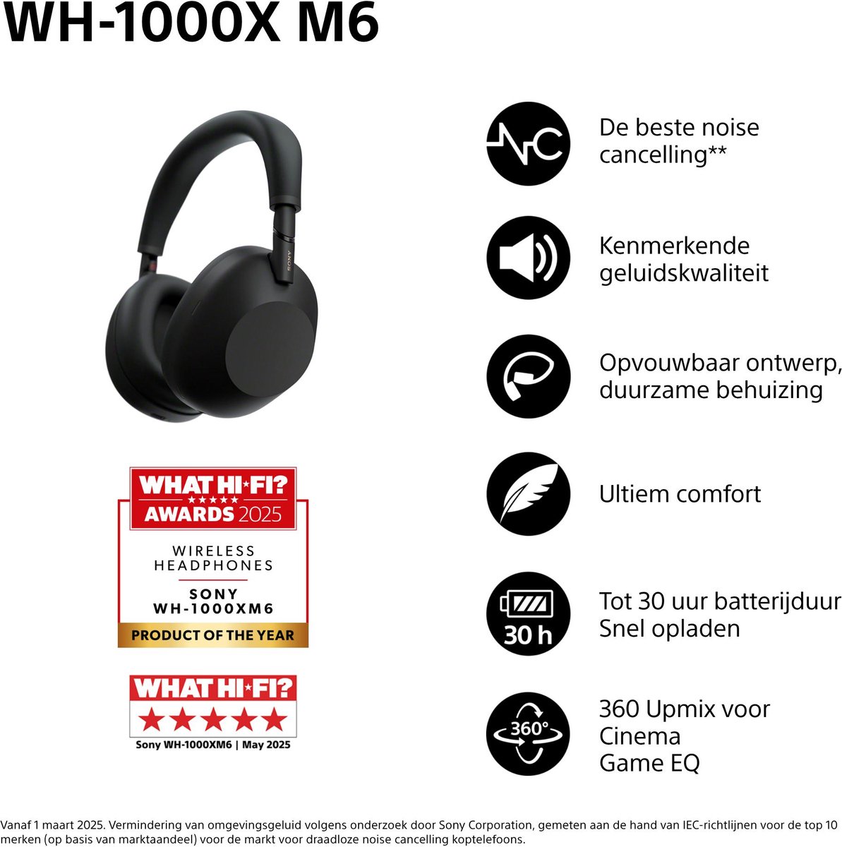 Sony WH-1000XM6 - Draadloze koptelefoon met Noise Cancelling - Zwart — afbeelding 5
