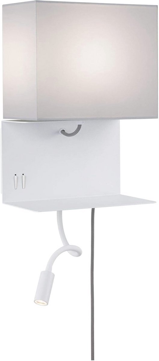 LED Wandlamp met Plank en Leeslamp - Grijs/Wit, Moderne Verlichting met USB Aansluiting