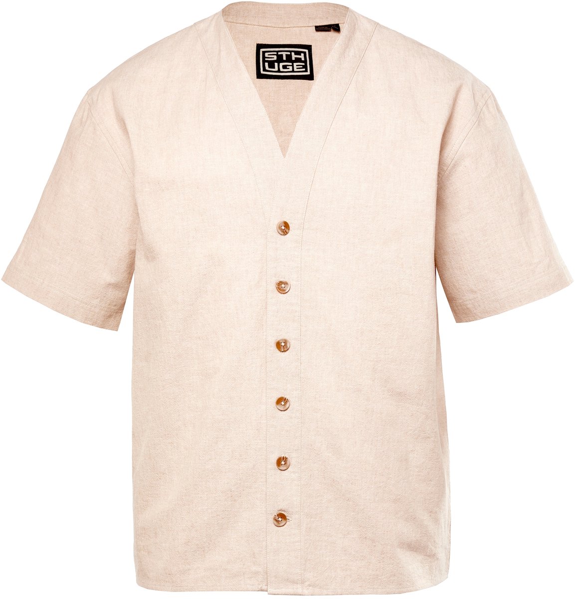 STHUGE - Heren - Linnenlook-overhemd halflange mouwen boxy oversized fit - Beige - Maat XXL