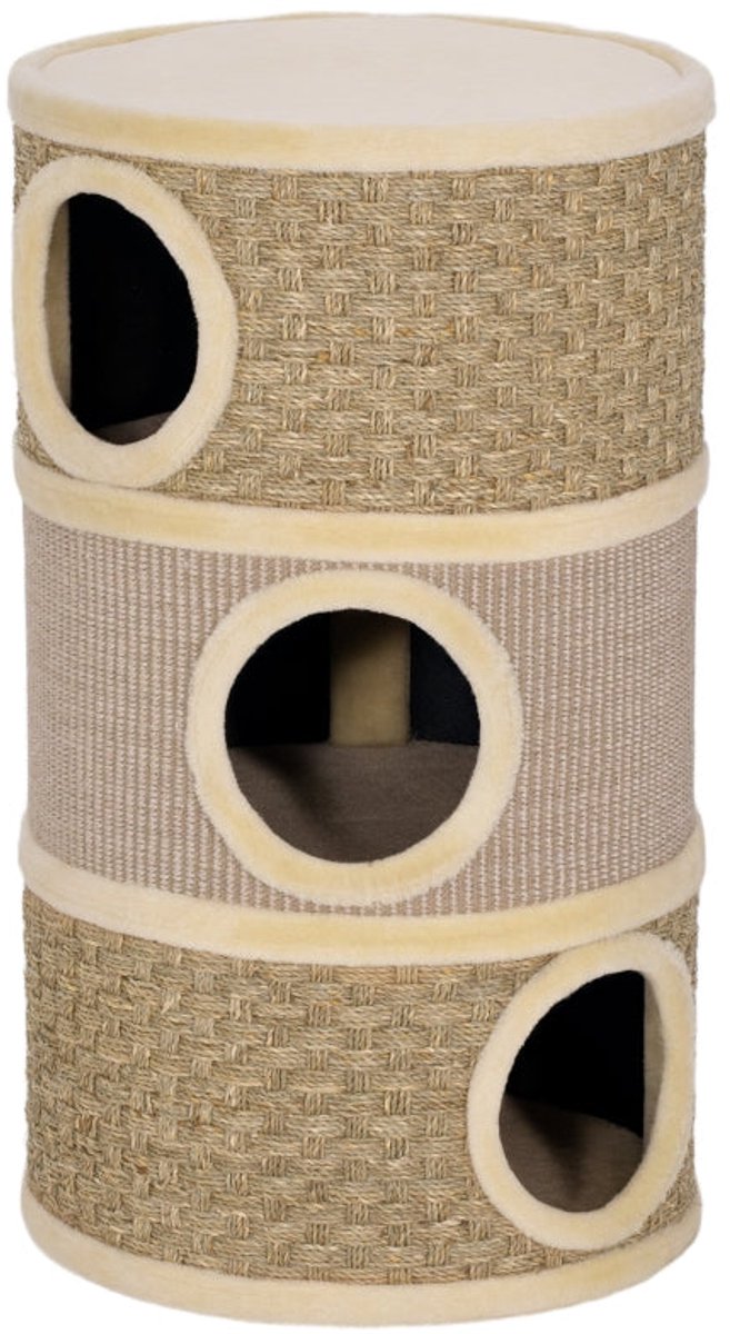 Merax Krabton 79 cm Hoog – Kattentoren met 3 Verdiepingen – Sisal Krabmat – Grote Krabpaal – Ø45 cm – Khaki Bruin