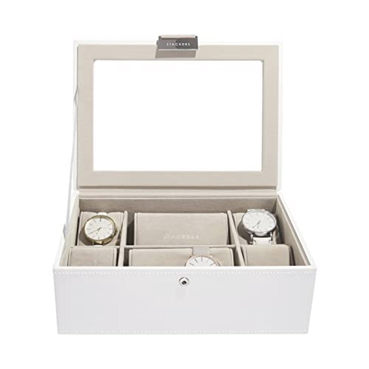 Elegante Horlogedoos van Kunstleer en Glas met Vakken voor 8 Horloges