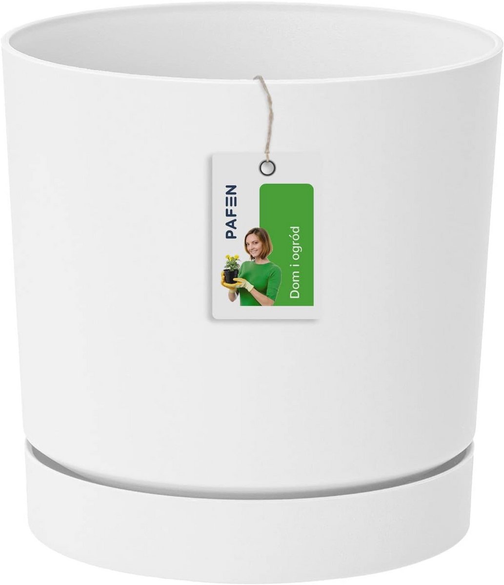 Ronde Bloempot met Onderzetter - 23,2 x 24 cm - Geschikt voor Binnen en Buiten - Wit