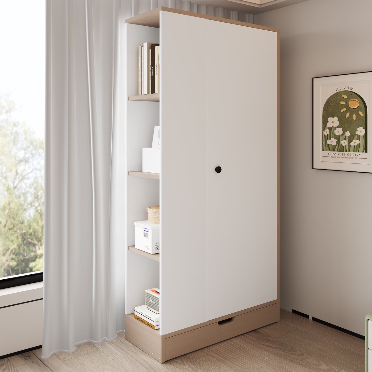 Merax Kledingkast 70x40x170 cm - enkel deurontwerp - met plank en lade - houtkleur