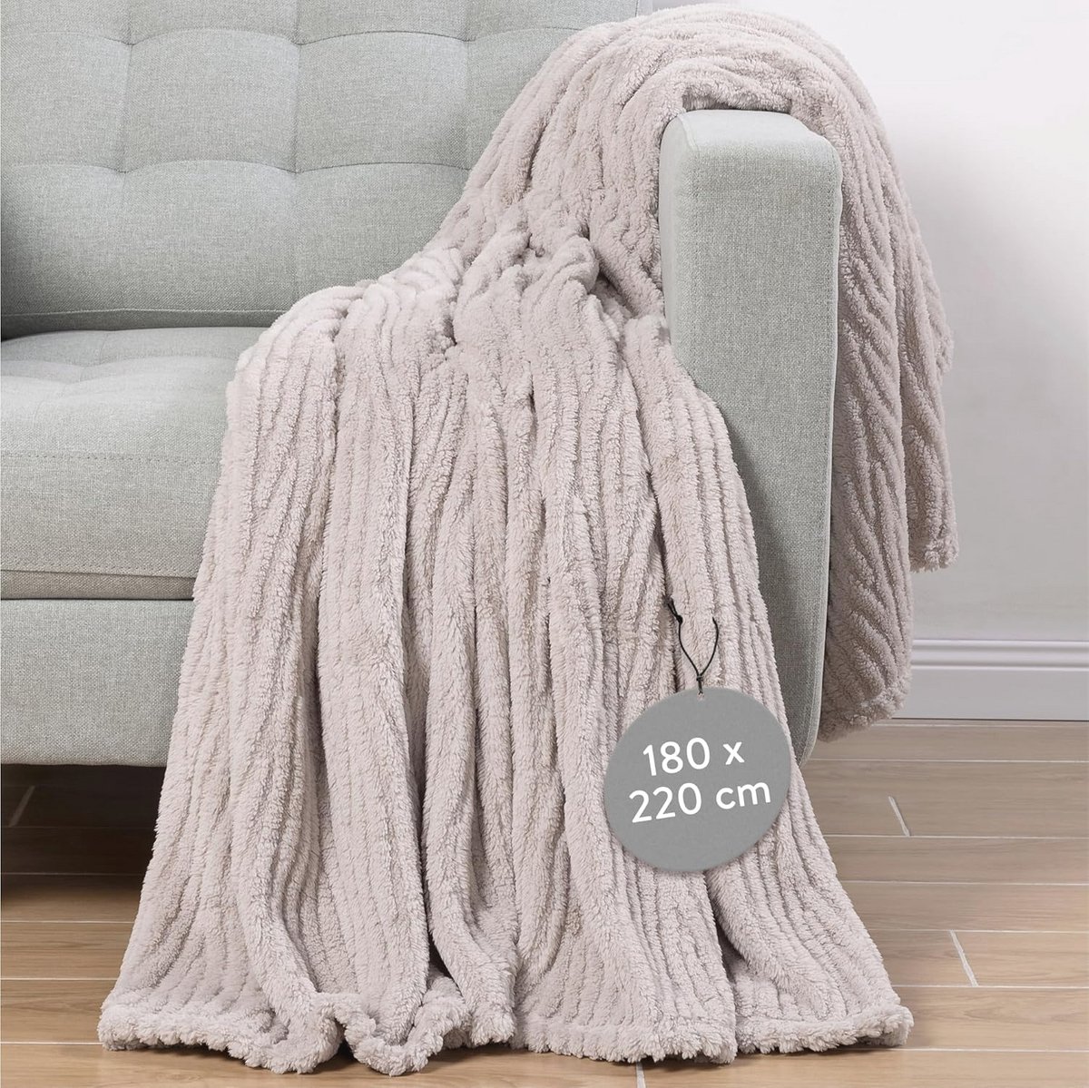 Warme sherpa fleece deken - Zachte knuffeldeken voor bed en bank - Wasmachinebestendig - 180 x 220 cm - Beige