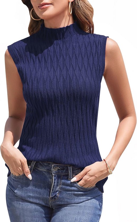 Pull col roulé sans manches élégant pour femme - Débardeur col roulé en maille