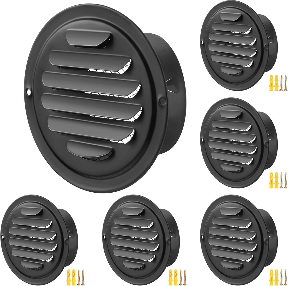 6 Stuks 10 cm Roestvrij Stalen Wandventilatieafdekking met Vliegenscherm - Ronde Ventilatierooster voor Huizen en Garages