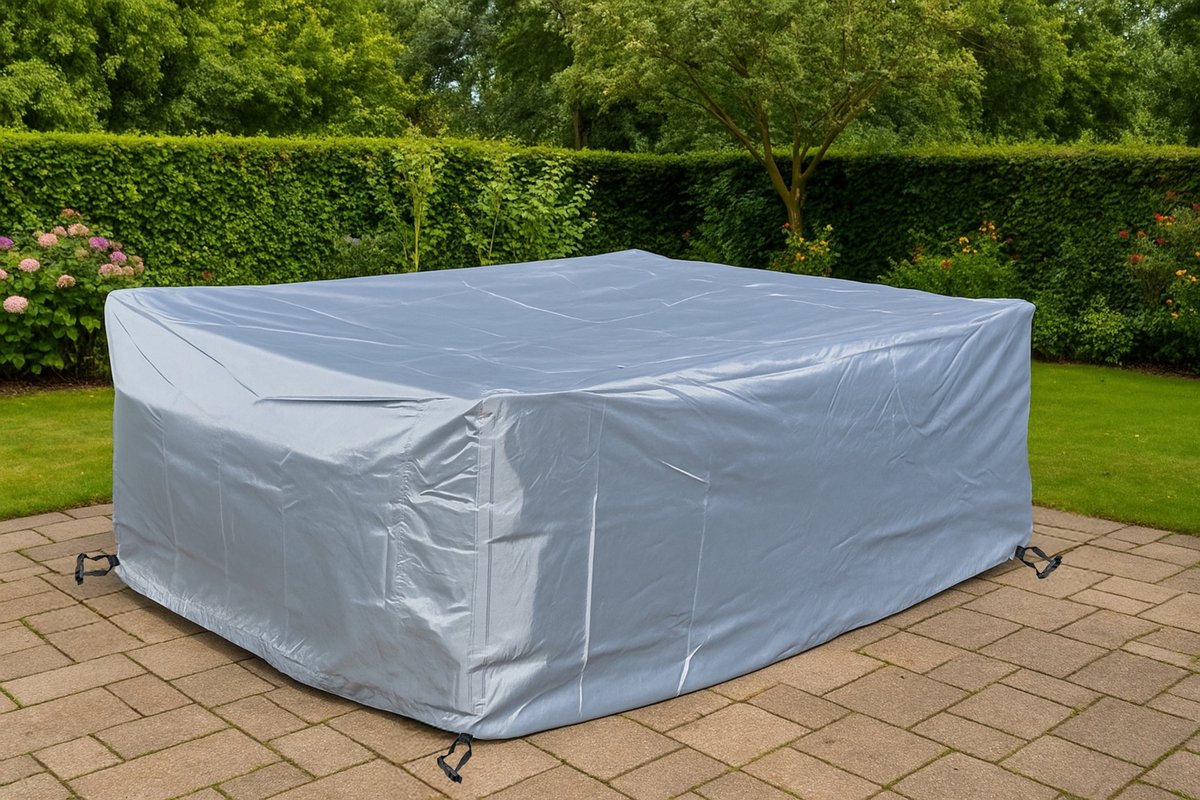 CUHOC COVER UP HOC - Diamond hoes tuinmeubelen - 300x250x100 cm - tuinset beschermhoes waterdicht met Stormbanden, Trekkoord en Afwaterings HOCCIE - Zilvergrijze hoes tuinmeubel - Loungesethoes - Tuinmeubelhoes - Tuinsethoes Grijs