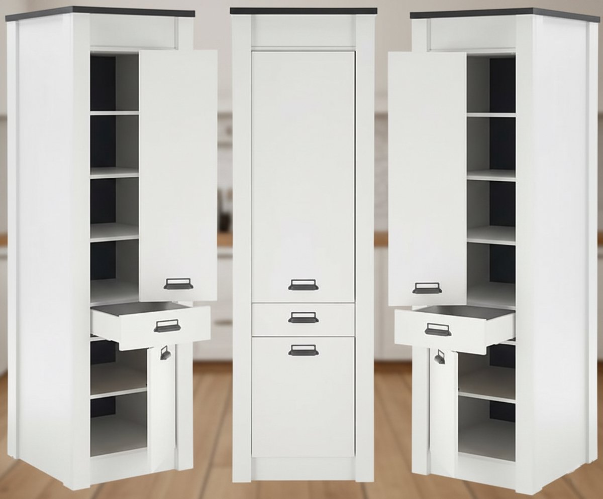 Luxe 5-Delige Keukenmeubelset Pinie Wit & Antraciet – Compleet Keukenkastenset met Spültisch, Stauraumkast, Hängkast, Ovenkast & Wandrek – Soft-Close, Melamine, Modern Industrieel – Keukenmeubel Set 286 cm – Novihome