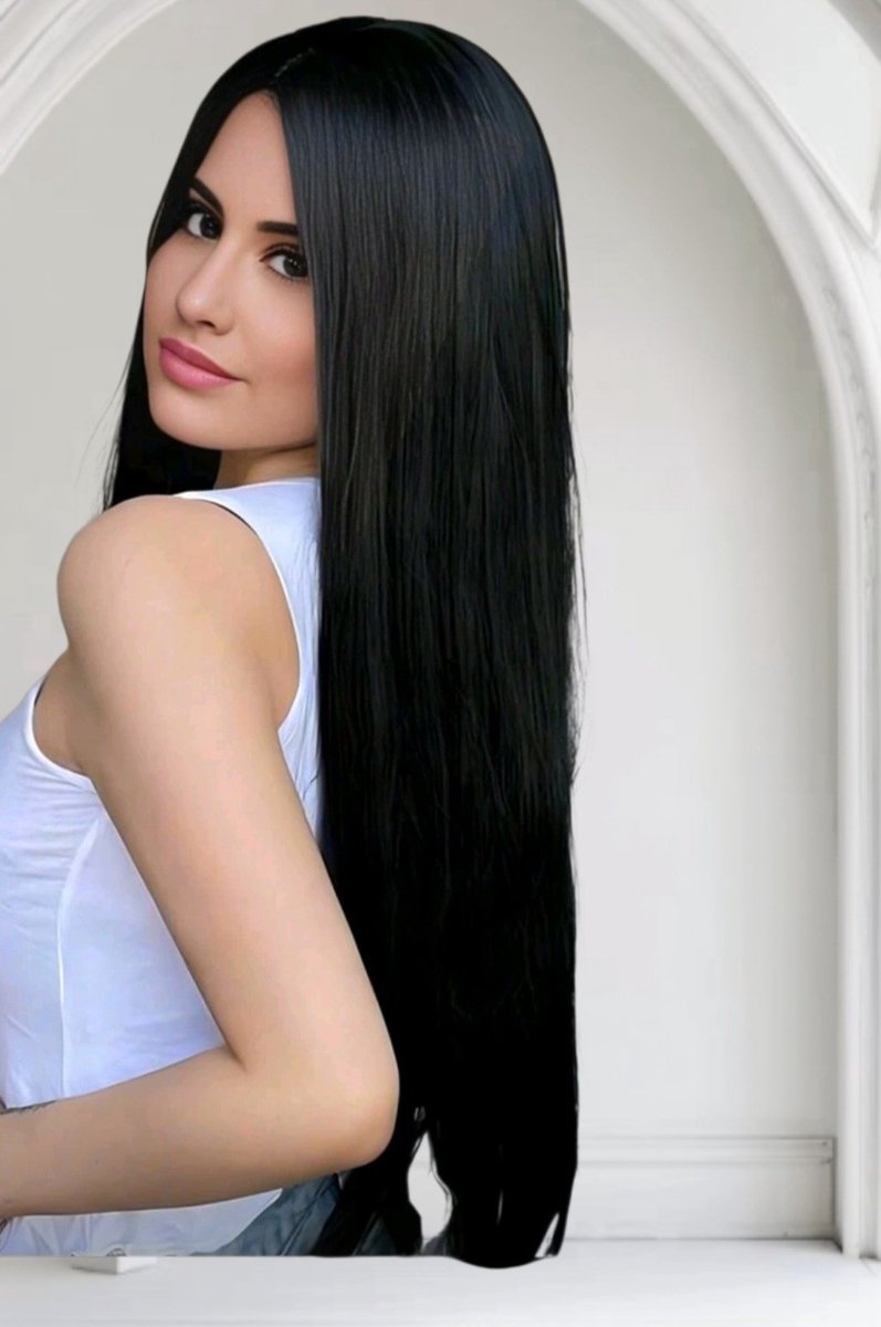 Pruik voor Dames – Synthetisch Haar – Non-Lace Model – Natuurlijk Vallend Haarstuk – Hittebestendig & Comfortabel-Frazimashop – Zwart Pruik, lang steil haar (26 inch / 65 cm).