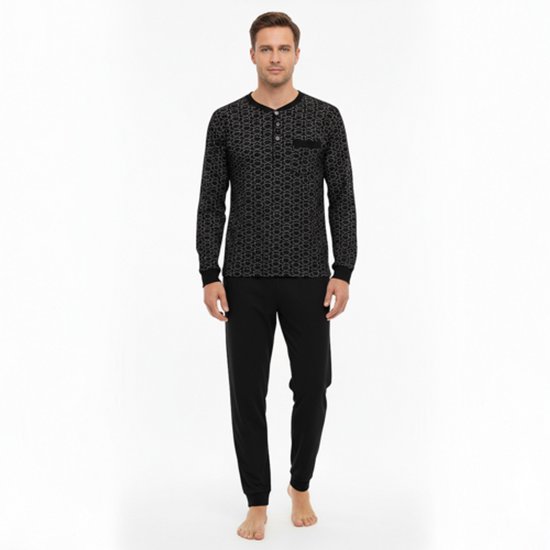 Pyjama homme en coton avec fermeture à boutons L bleu