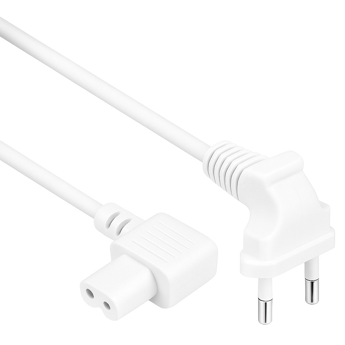 C7 apparaatsnoer - Haakse C7 plug - Haakse Euro stekker - Wit - 0.5 meter - Allteq