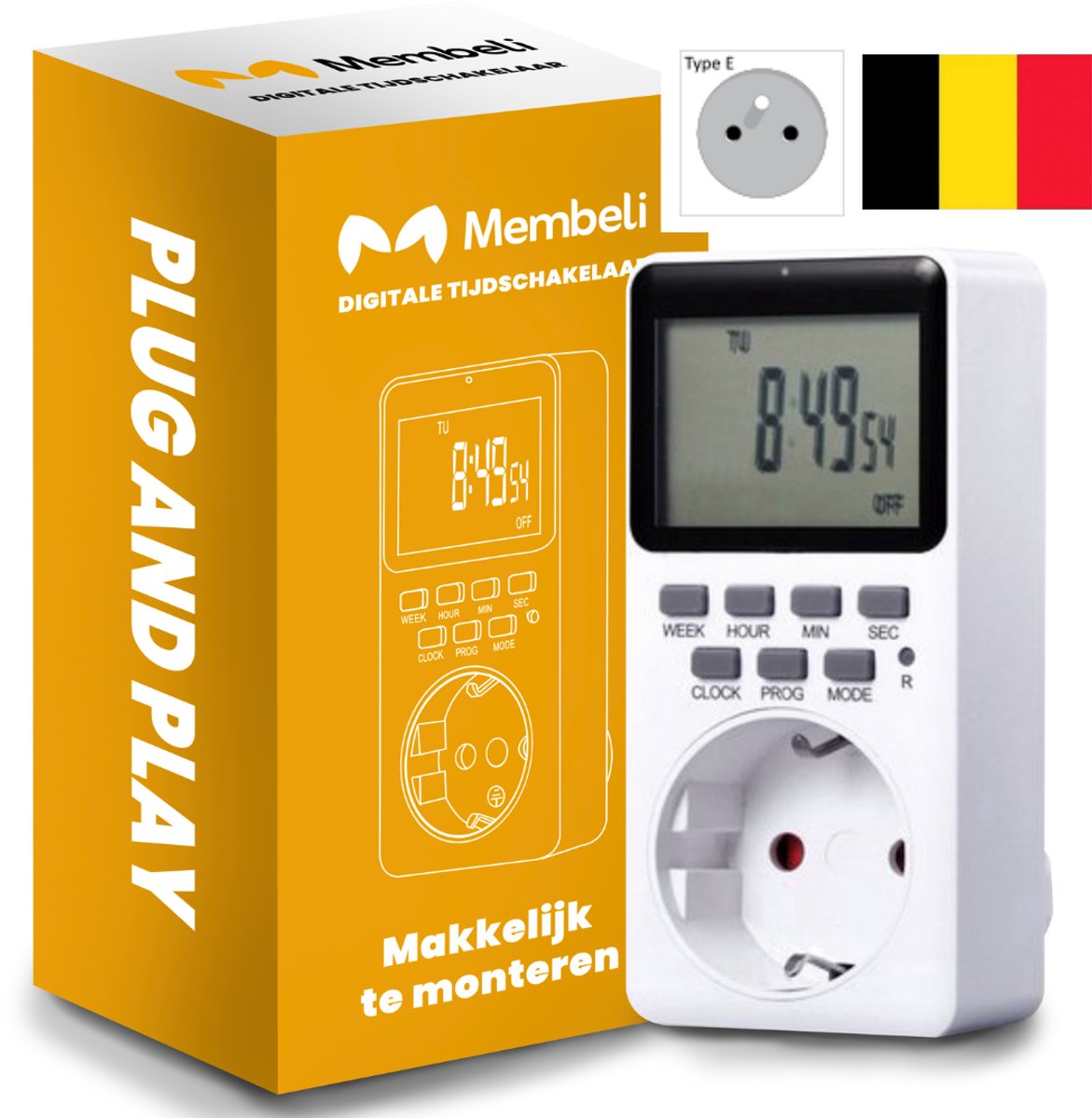 Membeli Tijdschakelaar voor Binnen - Type E - Makkelijk te monteren - Schakelklok Stopcontact - Digitaal - Timer Schakelaar - Tijdklokken voor stopkontakt - LCD Display - Tijdschakelklok
