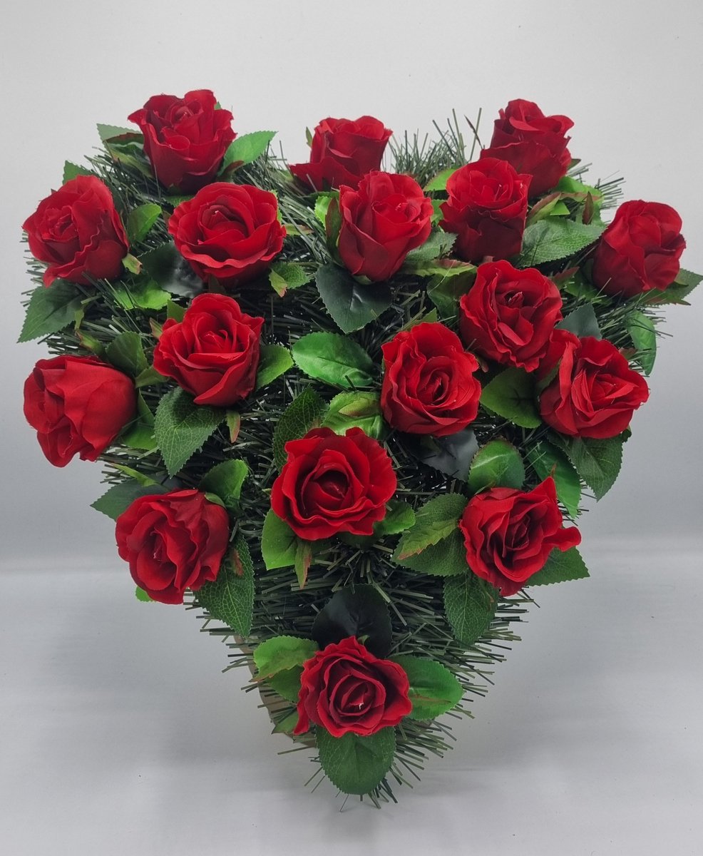 Bloemstuk - SU2 - Hart - Roos - Rood - Inclusief verlichting - 40cm - Verzwaard - Buigzaam - Grafdecoratie