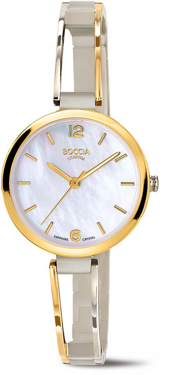Boccia Titanium 3354-01 Dames Horloge - Saffierglas - Zilverkleurig - 30 mm breed - Quartz - Vouw-Vlindersluiting - 5 ATM (douchen)