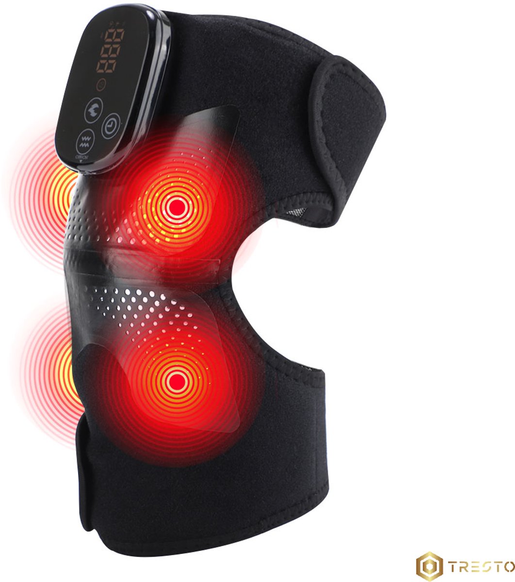 TRESTO - 3 in 1 Massageapparaat - Knie - Schouder - Elleboog - Vibratie - Warmte Massage - LED - Draadloos - Zwart