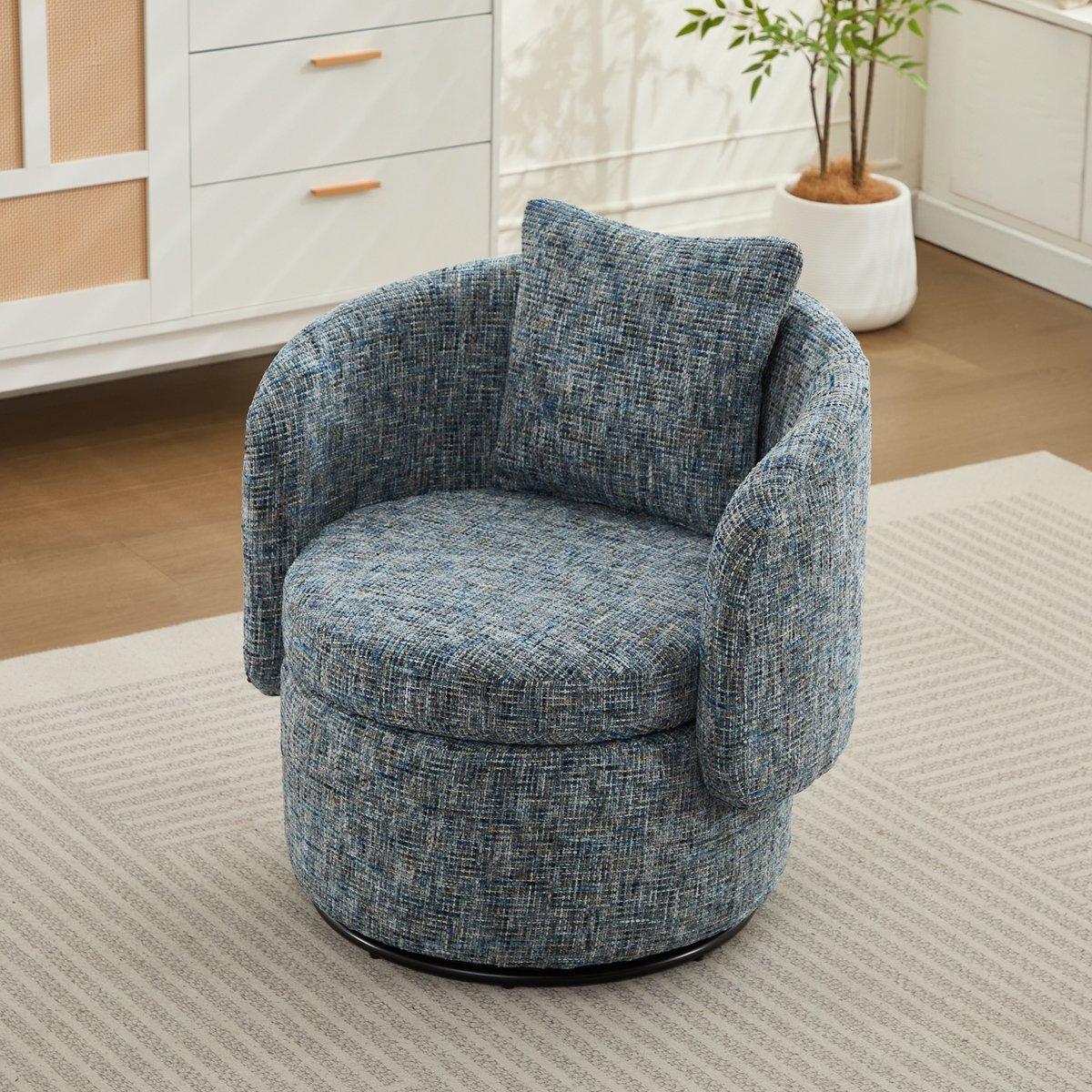 Draaistoel, 360° draaibare accentstoel met verborgen opbergruimte en vol rugkussen, moderne fauteuil voor woonkamer, slaapkamer, hoek, leeshoek (blauw)