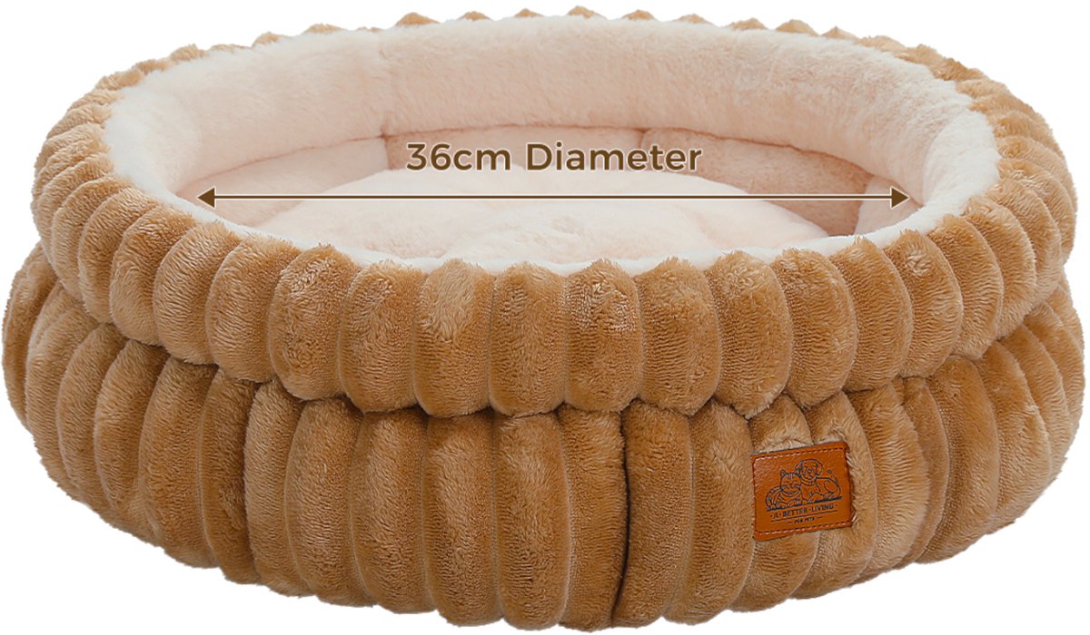 Fluffy Fur Donut Hondenmand voor Honden - Beige - Hondenkussen - Kattenmand rond - 51x51x20 cm