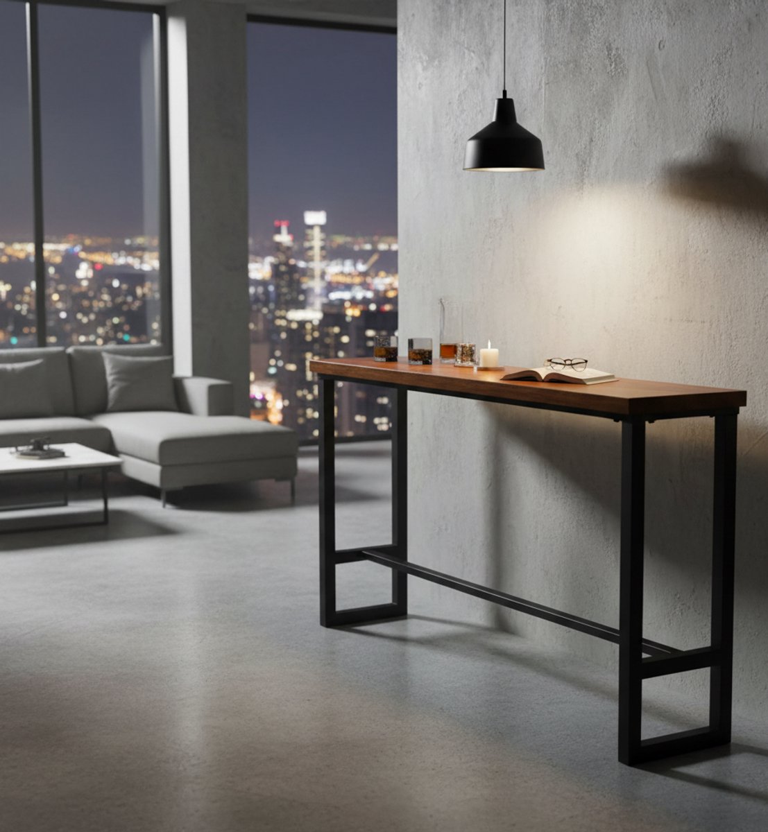 Moderne Massief Houten Bartafel op Barhoogte – Industriële Rechthoekige Keukentafel voor Smalle Ruimtes, Woonkamer, Eethoek & Koffiehoek – Ruimtebesparend Ontwerp met Stevig Metaal Frame – Luxe Hoge Eettafel 200×40×105 cm – NoviHome