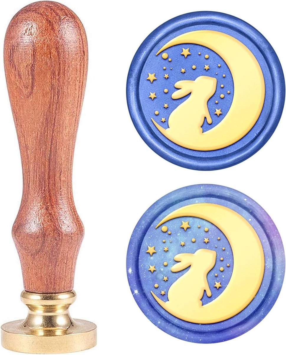 CSGoods - Vintage wax seal stempel konijn voor enveloppen en uitnodigingen, 25mm messing zegel met houten handvat