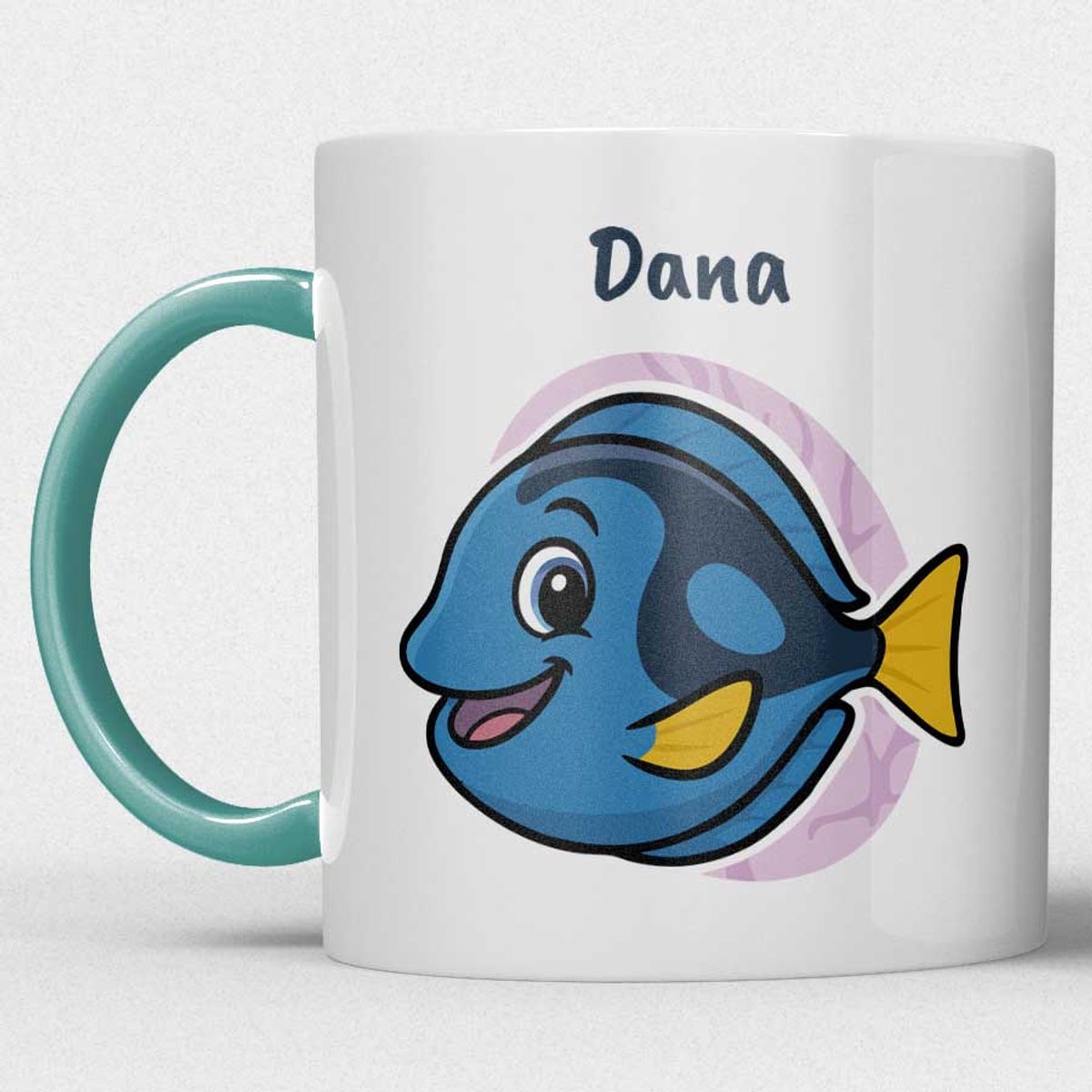 kindermok/kinderbeker | gepersonaliseerd met naam | met vis | zeegroen blauw | Schattige illustraties