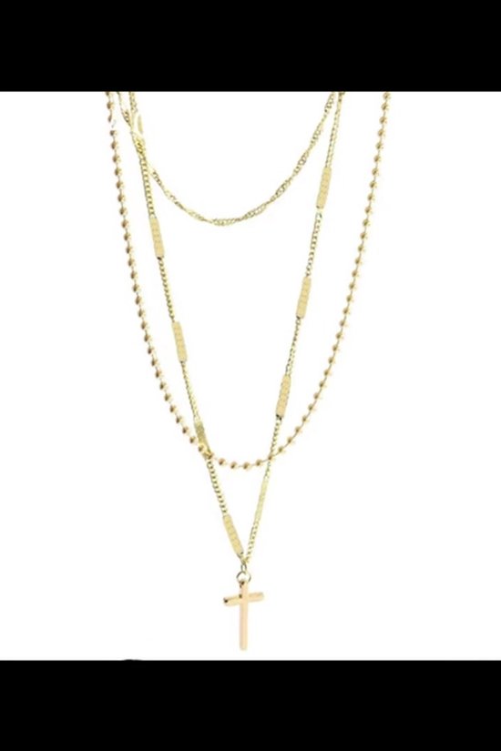 EmmyRovi – Layer Ketting – RVS – Goudkleur – Cross Pendant - Kruis
