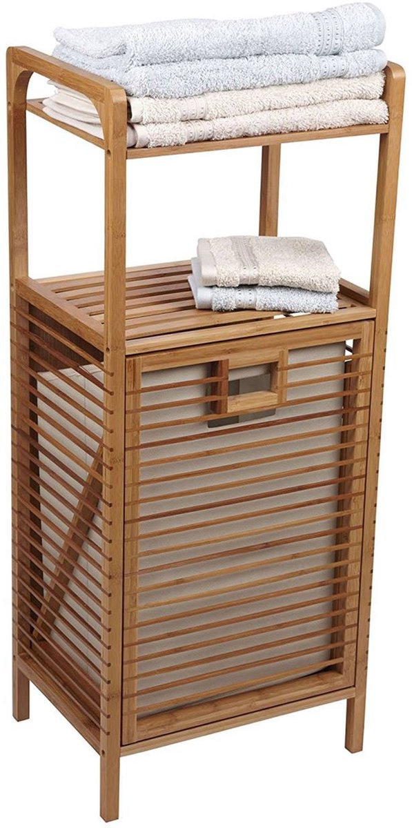 BEGRYF Badkamerkast met Wasmand - Bamboe - Vrijstaand - 95,5 cm Hoog - 2 Planken - 35L - Naturel
