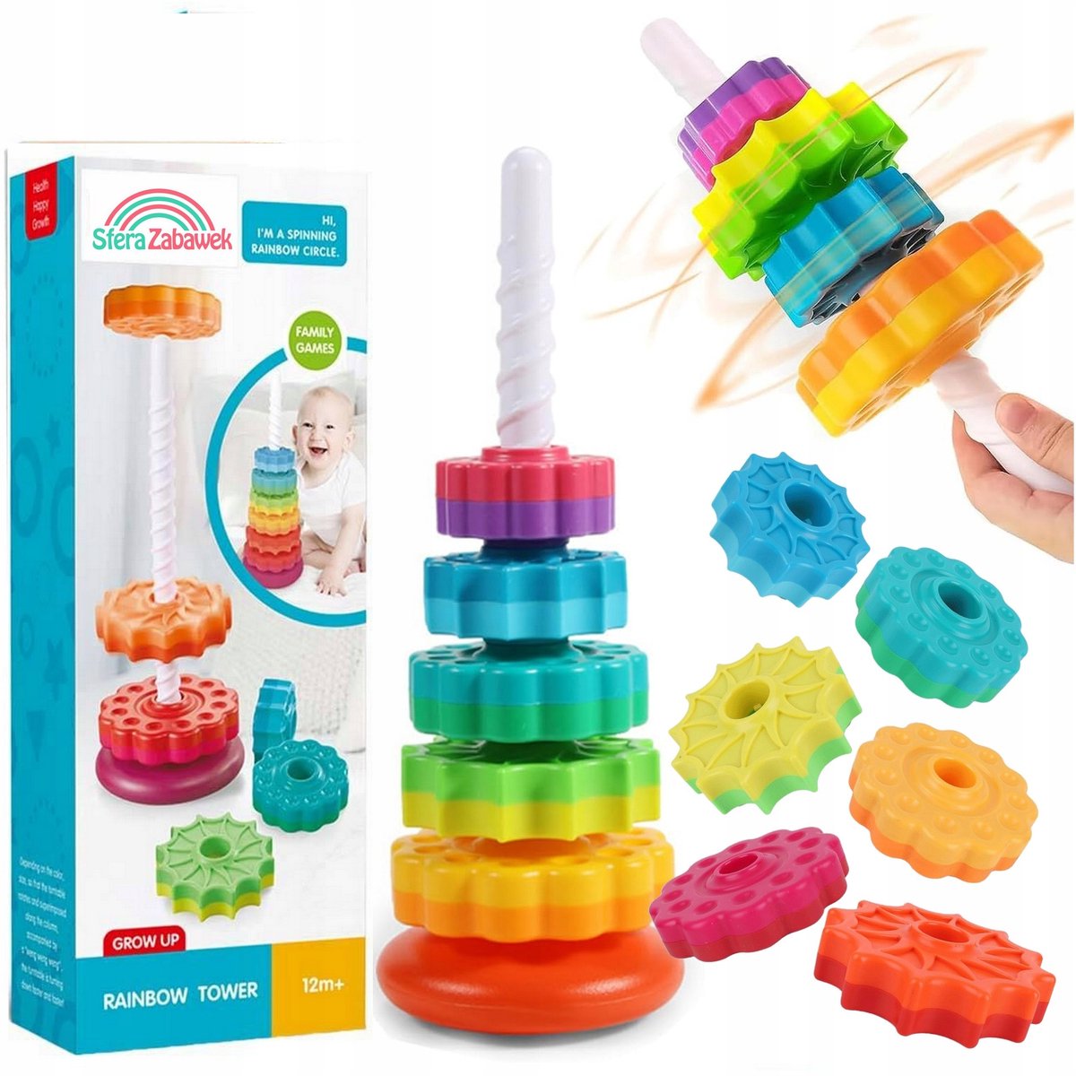 Kleurrijke Spiraal Piramide Toren Speelgoed Educatief 41cm