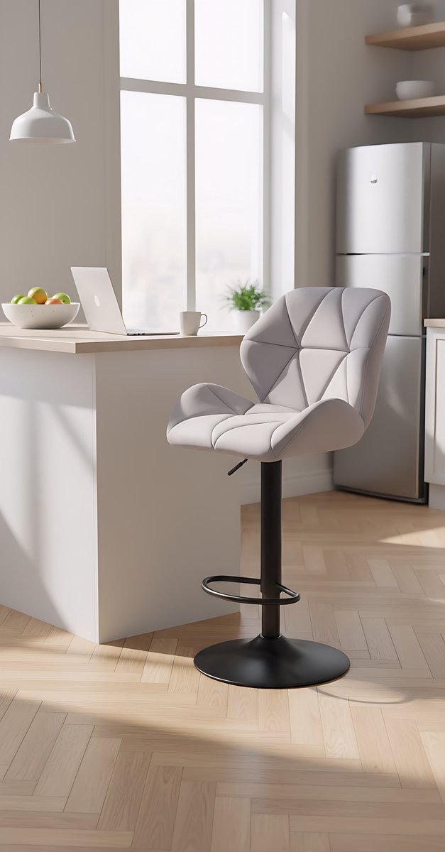Set van 2 Design Barkrukken met Rugleuning - Verstelbare Barstoelen – Draaibare Fluwelen - Medahomestore
