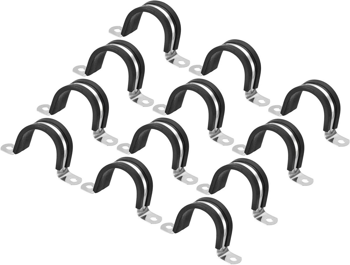 Provento - Rubber gewatteerde geïsoleerde kabelklemmen van 40 mm (1-9/16 inch) - Set van 16 stuks - Roestvrij staal U-vorm beugel voor draadslang buis