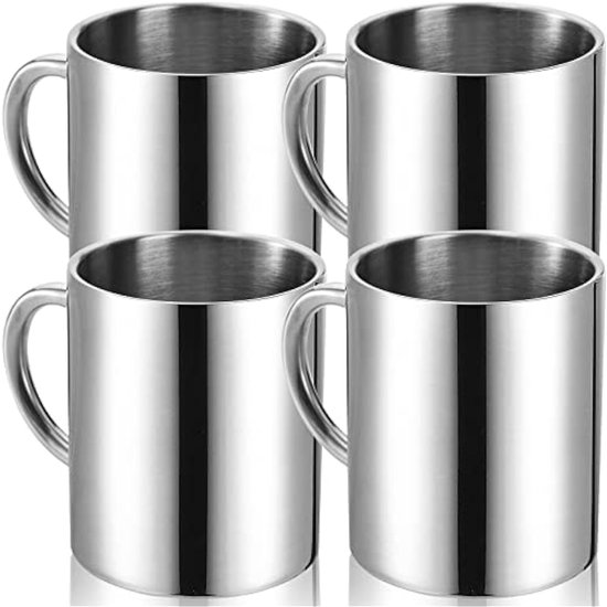 Roestvrijstalen koffiemokken, dubbelwandige koffiemok met deksel en handvat Reizen Campingmokken voor warme dranken Thee Koffie
