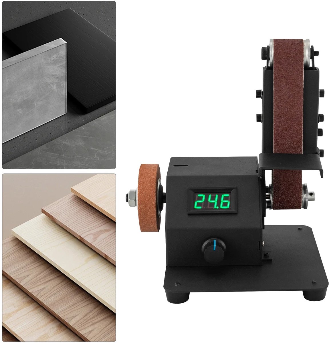 350W Mini Bandschuurmachine – Elektrische tafelbandschuurmachine – Voor hout, metaal en acryl – Voor- en achteruitfunctie – Oneindig instelbare snelheid – Compact en draagbaar – Stabiel en duurzaam ontwerp – foto 3