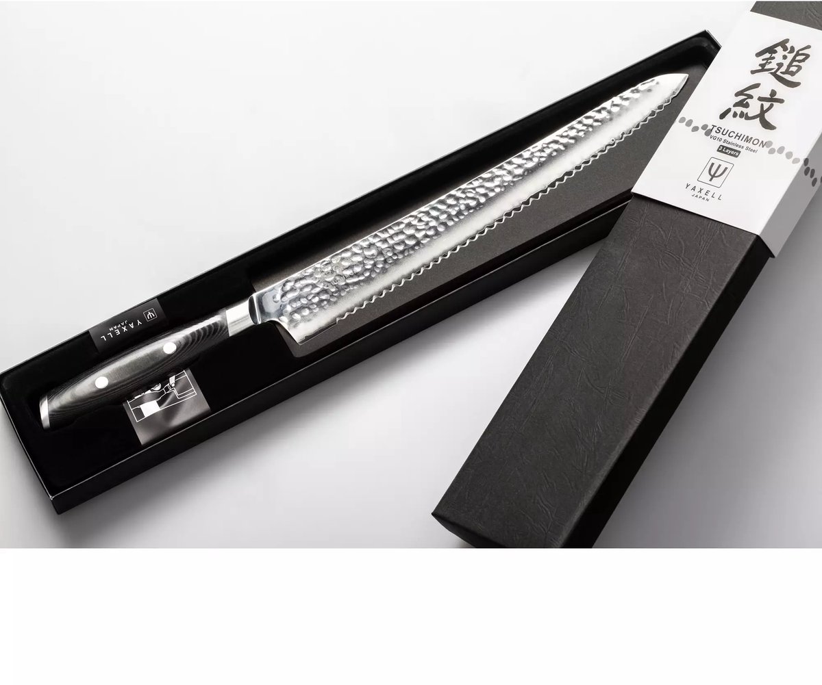 Yaxell Tsuchimon Broodmes 27 cm – VG10 Staal – Gehamerd Lemmet – Micarta Heft