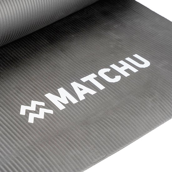 Matchu Sports - Fitness mat - Yogamat - Sportmat - Fitnessmat - Met draagkoord - 180 cm x 60 cm x 0,9 cm - Grijs - NBR