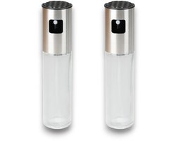 Olijfolie Sprayer Set – (2 stuks) – 100 ml – RVS/glas navulbare oliedispenser – fijne nevel voor salade, airfryer & barbecue