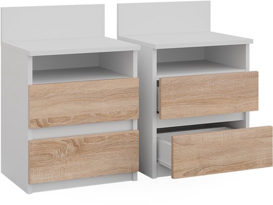 Vicco Monty Nachtkastje – Set van 2 Wit/Sonoma