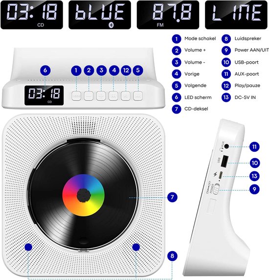 Vizual CD Speler - Compact 3-in-1 met CD, Radio en Bluetooth - 2 stuks - Draagbare CD-Speler met HiFi Speakers, FM Radio, LCD Scherm en USB ingang van Vizual — afbeelding 2