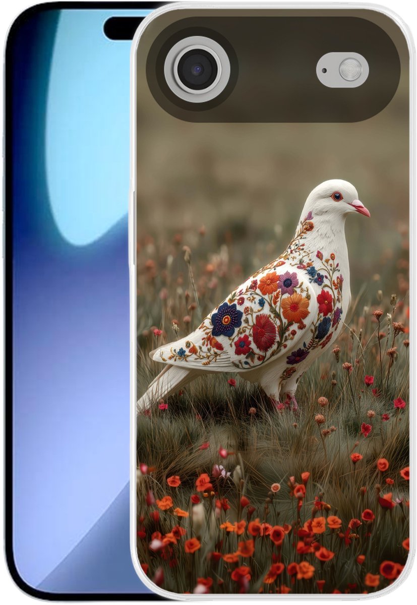 Telefoonhoesje Geschikt voor iPhone Air hoesje - Duif - Bloemen - Natuur - Siliconen Telefoonhoesje Telefoonhoesje