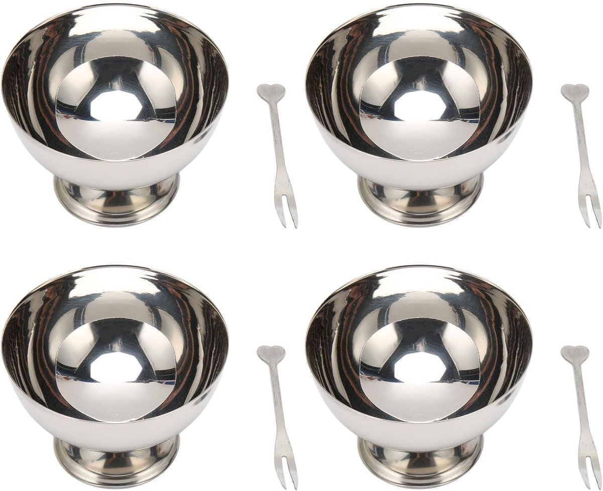 4 Piece RVS Herbruikbare Ijskommen op Voet voor Sundae - Fruit - Snack - Feest