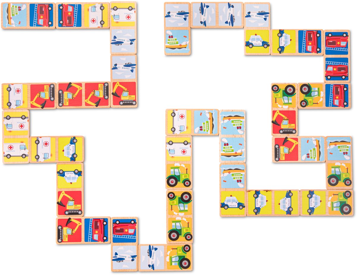 Woet® Houten Domino Spel met Voertuigen - Spelletjes voor Kinderen - FSC - Inclusief Opbergzak - Educatief Speelgoed - Vanaf 2 Jaar — afbeelding 5