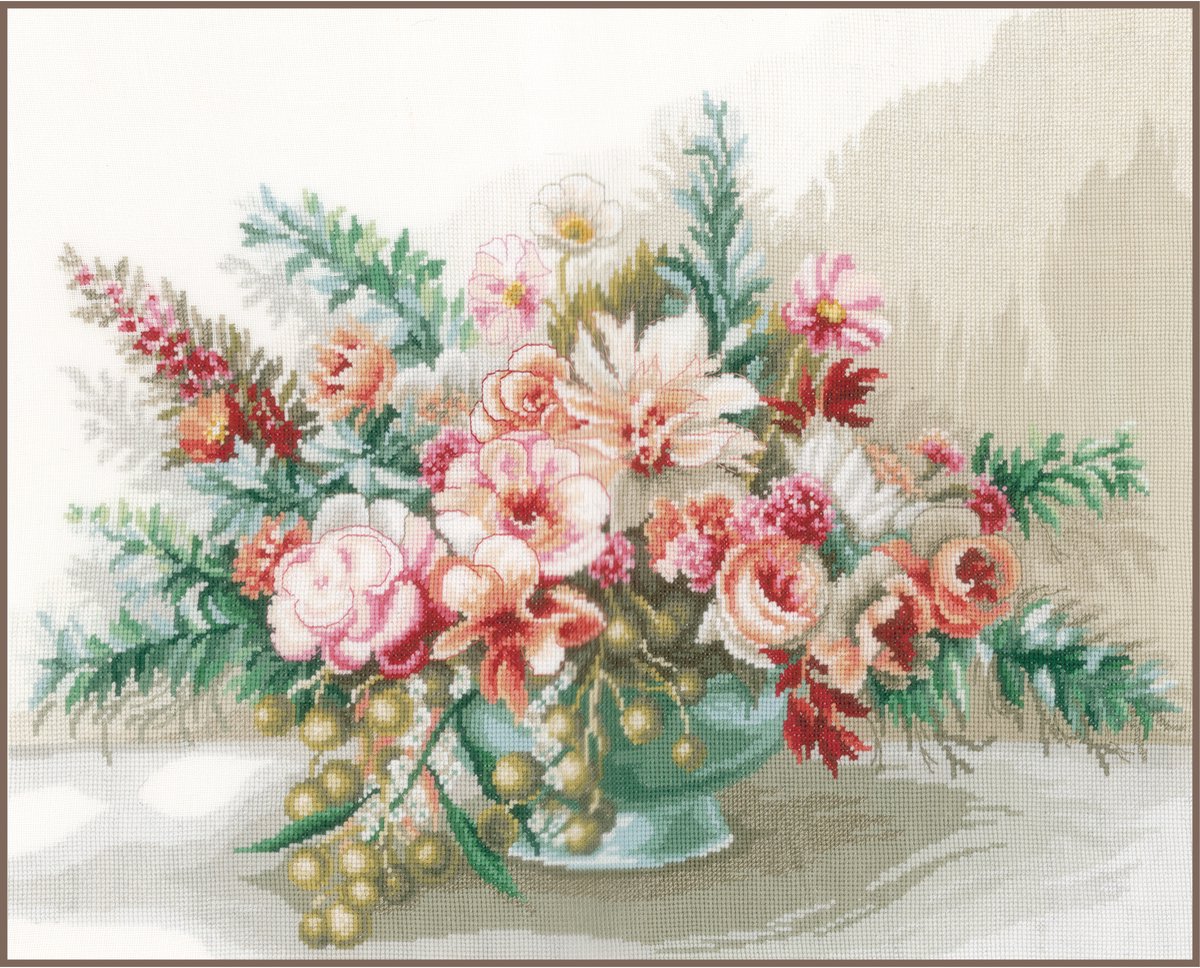 Lanarte Borduurpakket - Borduurset - Borduurpakket volwassenen - Telpakket kit - 45 x 37cm - Bloemenboeket - PN-0169794