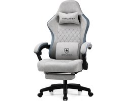 GTPLAYER - Gamingstoel Ergonomisch - Met Veerzitkussen en Voetensteun - Grijs