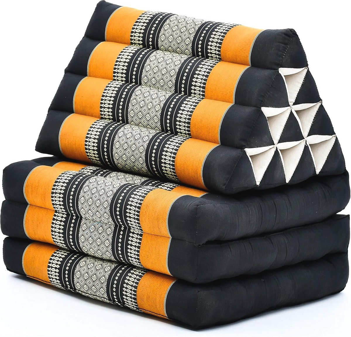 Vouwmat met Driehoekig Kussen - Comfortabel Opvouwbaar Matras van Eco-vriendelijk Kapok - Zwart Oranje