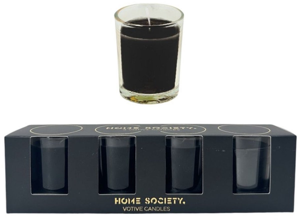 Home Society Vier Votive Kaarsjes in een Verpakking - Zwart