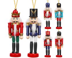 6 Pieces Wooden Nutcracker Soldier Figures Dolls Christmas Ornament Decorative Figure Tree Decoration Christmas Tree Decorations Wooden Pendant Table Decoration Christmas Tree Pendant