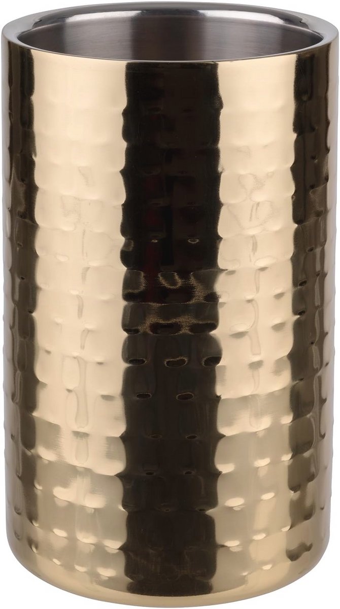 Stainless Steel Wine and Champagne Cooler - Double Walled and Hammered Gold Look